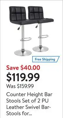 Walmart Counter height bar stools set of 2 pu leather swivel barstools for kitchen stool height adjustable counter stool barstools di offer