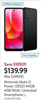 Walmart Motorola moto g power (2022) 64gb 4gb ram | unlocked smartphone | open box offer