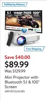 Walmart Mini projector with bluetooth 5.1 & 100 screen offer