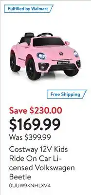 Walmart Costway 12v kids ride on car licensed volkswagen beetle offer