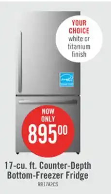 The Brick Hisense 17 cu. ft. counter-depth bottom-mount refrigerator - rb17a2cse offer