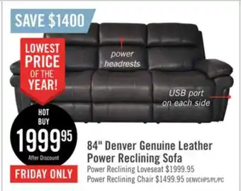 The Brick Denver genuine leather power reclining sofa with power headrest - charcoal offer
