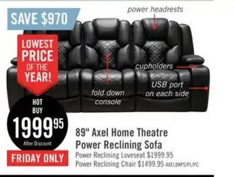 The Brick Axel leather-look fabric power reclining sofa with power headrest - black offer