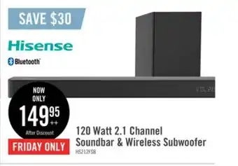 The Brick Hisense 2.1-channel soundbar with wireless subwoofer - hs212f offer