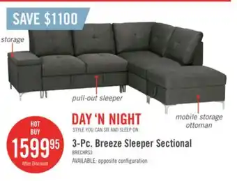 The Brick Breeze 3-piece right-facing linen-look fabric sleeper sectional - charcoal offer