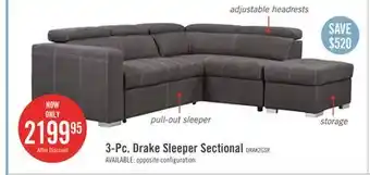 The Brick Drake 3-piece faux suede right-facing sleeper sectional - cement offer