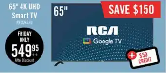 The Brick Rca 65 4k hdr smart google tv offer