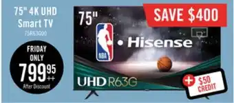 The Brick Hisense 75 r6 series roku 4k ultra hd smart tv offer