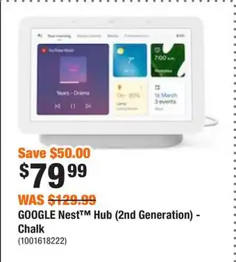 Home Depot Google nest hub (2nd generation) - chalk offer