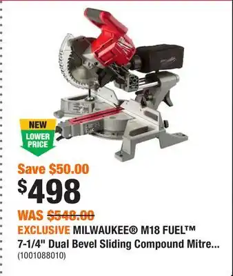 Home Depot Exclusive milwaukee m18 fuel 7-1/4 dual bevel sliding compound mitre saw - tool only offer