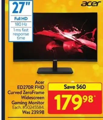 Walmart Acer ed270r fhd curved zeroframe widescreen gaming monitor offer