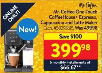 Walmart Mr coffee one-touch coffeehouse+ espresso, cappuccino and latte maker offer