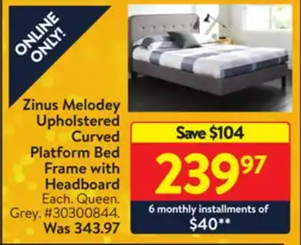 Walmart Zinus melodey upholstered curved platform bed frame with headboard offer