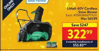 Walmart Litheli 40v cordless snow blower offer