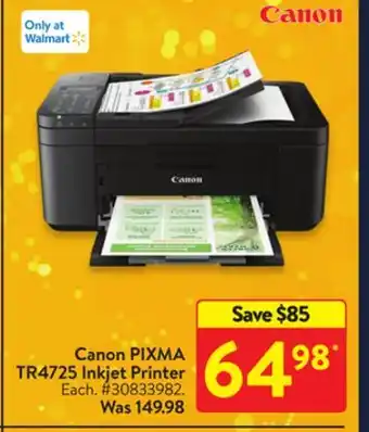 Walmart Canon pixma tr4725 inkjet printer offer