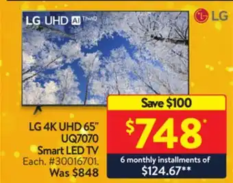 Walmart Lg 4k uhd 65 uq7070 smart led tv offer