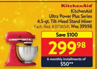 Walmart Kitchenaid ultra power plus series 4.5-qt. tilt-head stand mixer offer