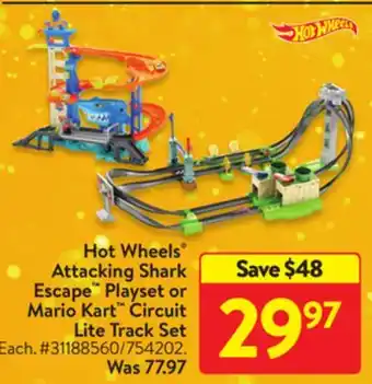 Walmart Hot wheels attacking shark escape playset or mario kart circuit lite track set offer