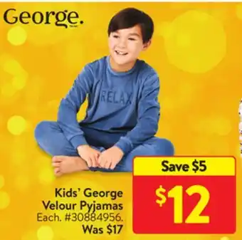 Walmart Kids' george velour pyjamas offer