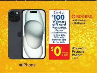Walmart Iphone 15 postpaid phone‡‡ offer