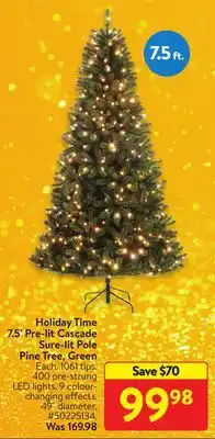 Walmart Holiday time 7.5 pre-lit cascade sure-lit pole pine tree, green offer