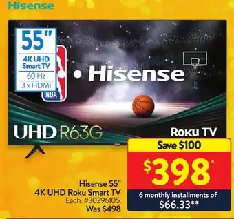 Walmart Hisense 55 4k uhd roku smart tv offer