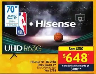 Walmart Hisense 70 4k uhd roku smart tv offer