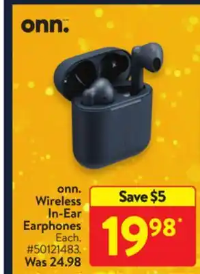 Walmart Onn. wireless in-ear earphones offer