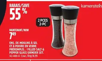 Canadian Tire Kamenstein filled salt & pepper glass grinders set offer