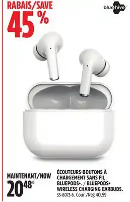 Canadian Tire Bluehive bluepods+ wireless charging earbuds offer