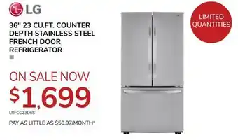 Goemans Appliances Lg 36 23 cu. ft. counter depth stainless steel french door refrigerator offer