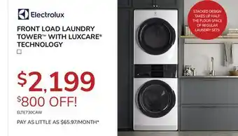 Goemans Appliances Electrolux front load laundry tower with luxcare technology offer