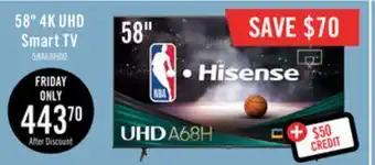 The Brick Hisense 58 a68h series 4k uhd smart google tv offer