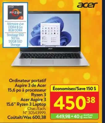 Walmart Acer aspire 3 15.6 ryzen 3 laptop offer