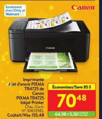 Walmart Canon pixma tr4725 inkjet printer offer