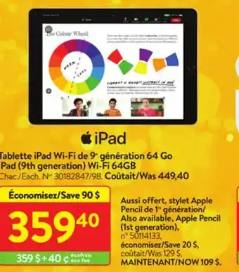 Walmart Ipad (9th generation) wi-fi 64gb offer