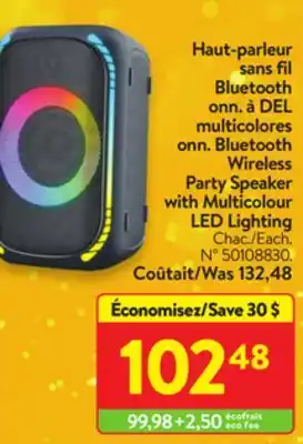 Walmart Onn. bluetooth wireless party speaker with multicolour led lighting offer