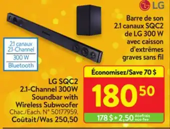 Walmart Lg sqc2 2.1-channel 300w soundbar with wireless subwoofer offer