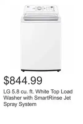 Costco Lg 5.8 cu. ft. white top load washer with smartrinse jet spray system offer