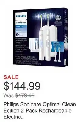 Costco Philips sonicare optimal clean edition 2-pack rechargeable electric toothbrush offer