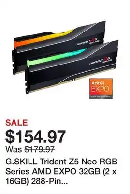 Newegg G.skill trident z5 neo rgb series amd expo 32gb (2 x 16gb) 288-pin pc ram ddr5 6000 (pc5 48000) desktop memory model f5-6000j offer