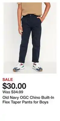 Old Navy Old navy ogc chino built-in flex taper pants for boys offer