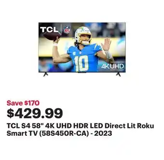 Best Buy Tcl s4 58 4k uhd hdr led direct lit roku smart tv (58s450r-ca) - 2023 offer