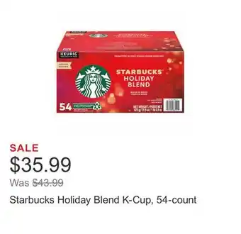 Costco Starbucks holiday blend k-cup, 54-count offer