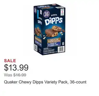 Costco Quaker chewy dipps variety pack, 36-count offer
