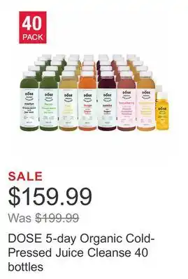 Costco Dose 5-day organic cold-pressed juice cleanse 40 bottles offer