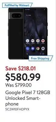 Walmart Google pixel 7 128gb unlocked smartphone offer