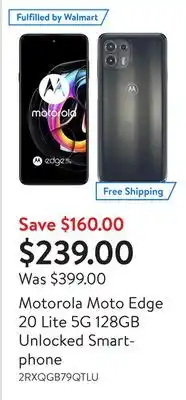 Walmart Motorola moto edge 20 lite 5g 128gb unlocked smartphone offer
