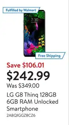 Walmart Lg g8 thinq 128gb 6gb ram unlocked smartphone offer