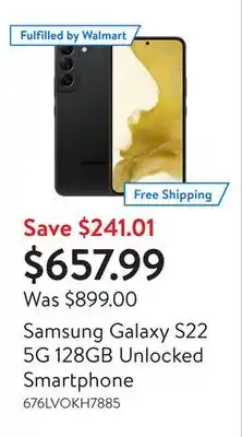 Walmart Samsung galaxy s22 5g 128gb unlocked smartphone offer